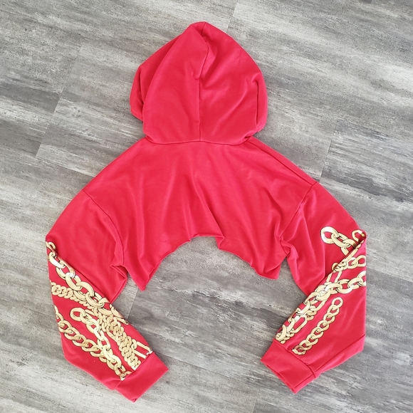 Red Gold Chained Cropped Hoodie Long Sleeve - Picture 2 of 3